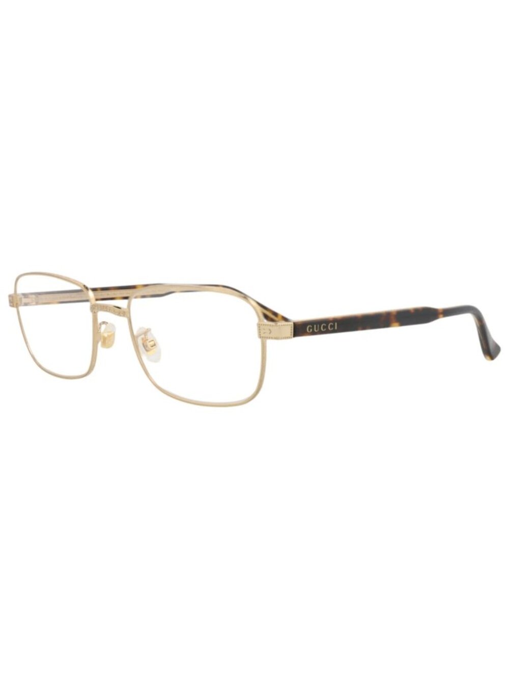 New Gucci Women's Eyeglasses Square Rectangle Metal Frame Unisex Gold Havana